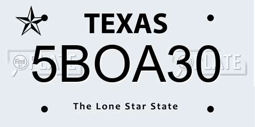 5BOA30 Texas License Plate