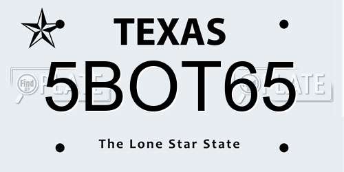 5BOT65 Texas License Plate