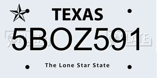 5BOZ591 Texas License Plate