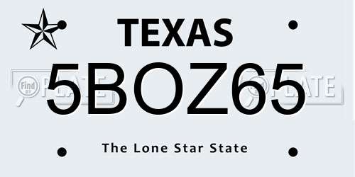 5BOZ65 Texas License Plate