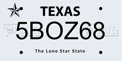 5BOZ68 Texas License Plate