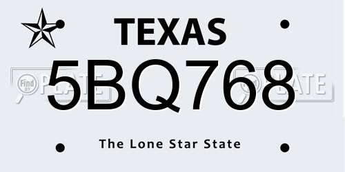 5BQ768 Texas License Plate