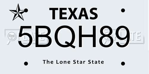 5BQH89 Texas License Plate