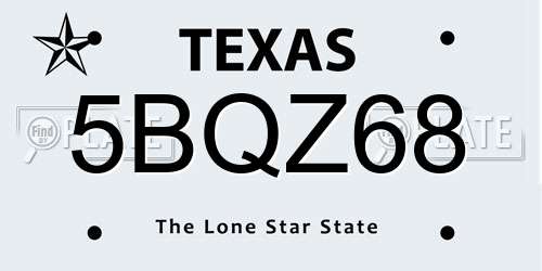 5BQZ68 Texas License Plate