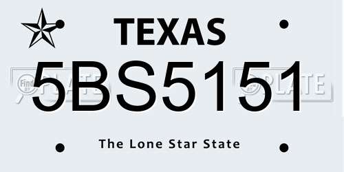 5BS5151 Texas License Plate
