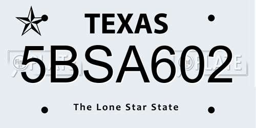 5BSA602 Texas License Plate