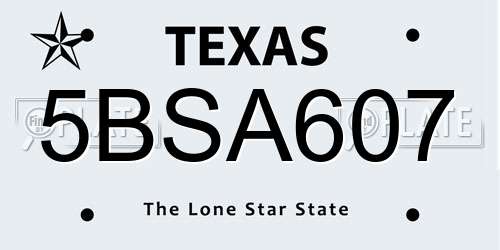 5BSA607 Texas License Plate