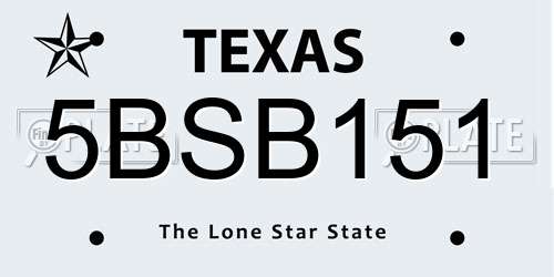 5BSB151 Texas License Plate
