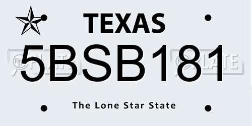 5BSB181 Texas License Plate