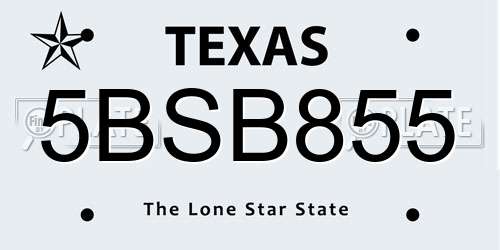 5BSB855 Texas License Plate