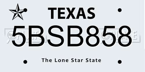 5BSB858 Texas License Plate