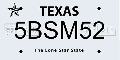 5BSM52 Texas License Plate