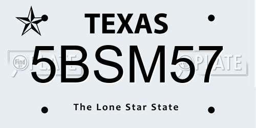 5BSM57 Texas License Plate