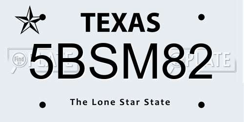 5BSM82 Texas License Plate