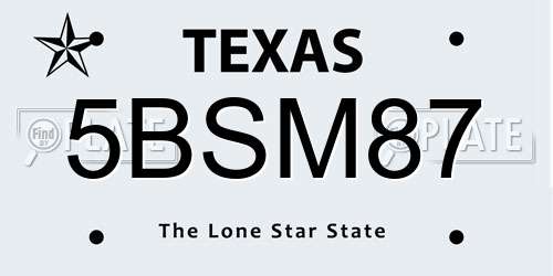 5BSM87 Texas License Plate