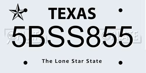 5BSS855 Texas License Plate