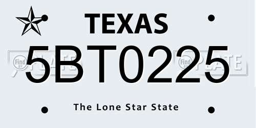 5BT0225 Texas License Plate