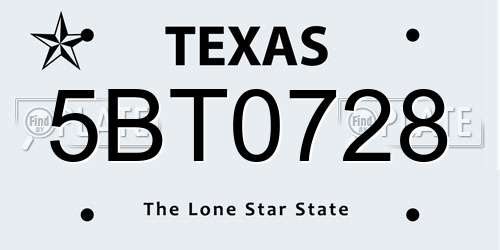 5BT0728 Texas License Plate