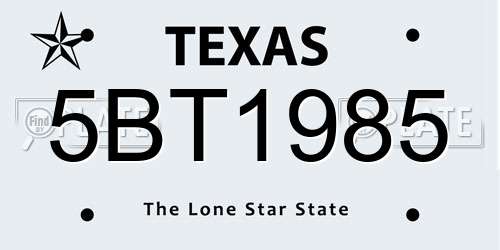 5BT1985 Texas License Plate