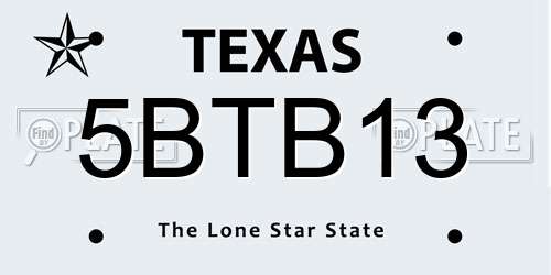 5BTB13 Texas License Plate
