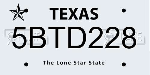 5BTD228 Texas License Plate