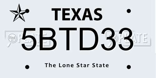 5BTD33 Texas License Plate
