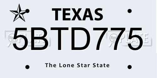 5BTD775 Texas License Plate