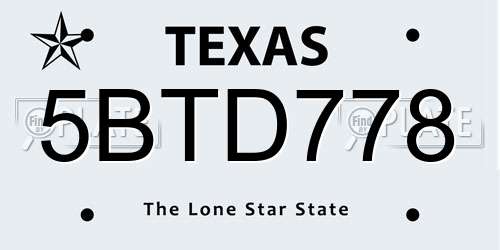 5BTD778 Texas License Plate
