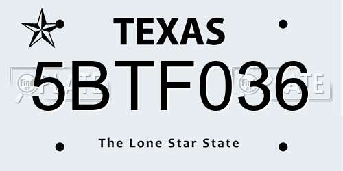 5BTF036 Texas License Plate