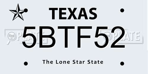 5BTF52 Texas License Plate