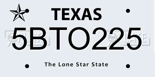 5BTO225 Texas License Plate