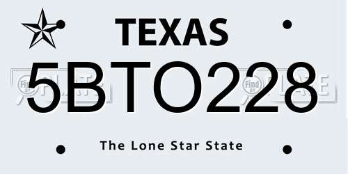 5BTO228 Texas License Plate