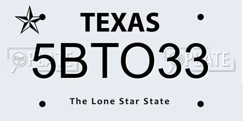 5BTO33 Texas License Plate