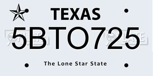 5BTO725 Texas License Plate