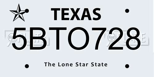 5BTO728 Texas License Plate