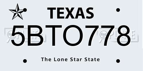 5BTO778 Texas License Plate