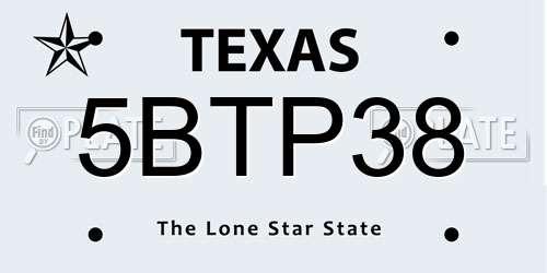 5BTP38 Texas License Plate