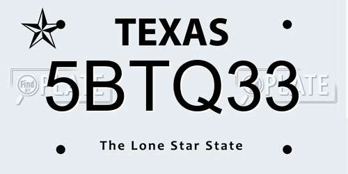 5BTQ33 Texas License Plate