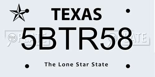 5BTR58 Texas License Plate