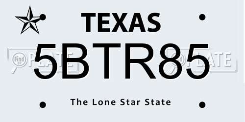 5BTR85 Texas License Plate