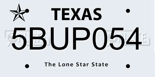 5BUP054 Texas License Plate
