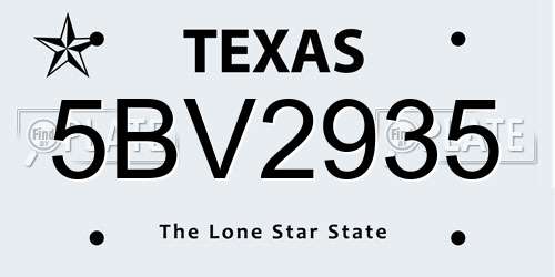 5BV2935 Texas License Plate