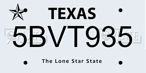 5BVT935 Texas License Plate