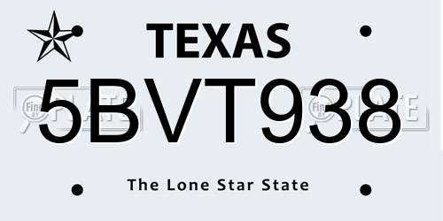 5BVT938 Texas License Plate