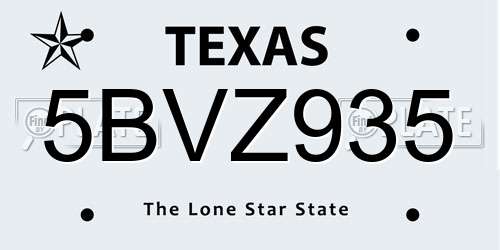 5BVZ935 Texas License Plate