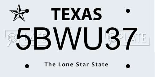 5BWU37 Texas License Plate