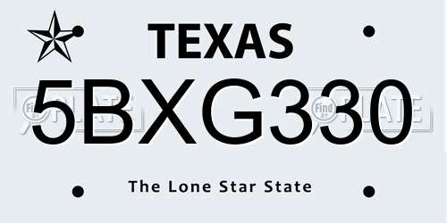 5BXG330 Texas License Plate