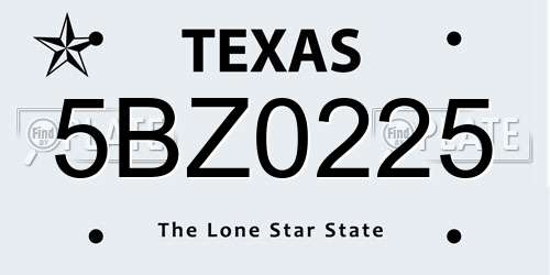5BZ0225 Texas License Plate