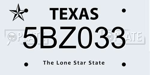 5BZ033 Texas License Plate