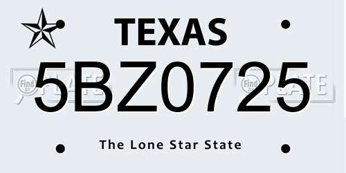 5BZ0725 Texas License Plate